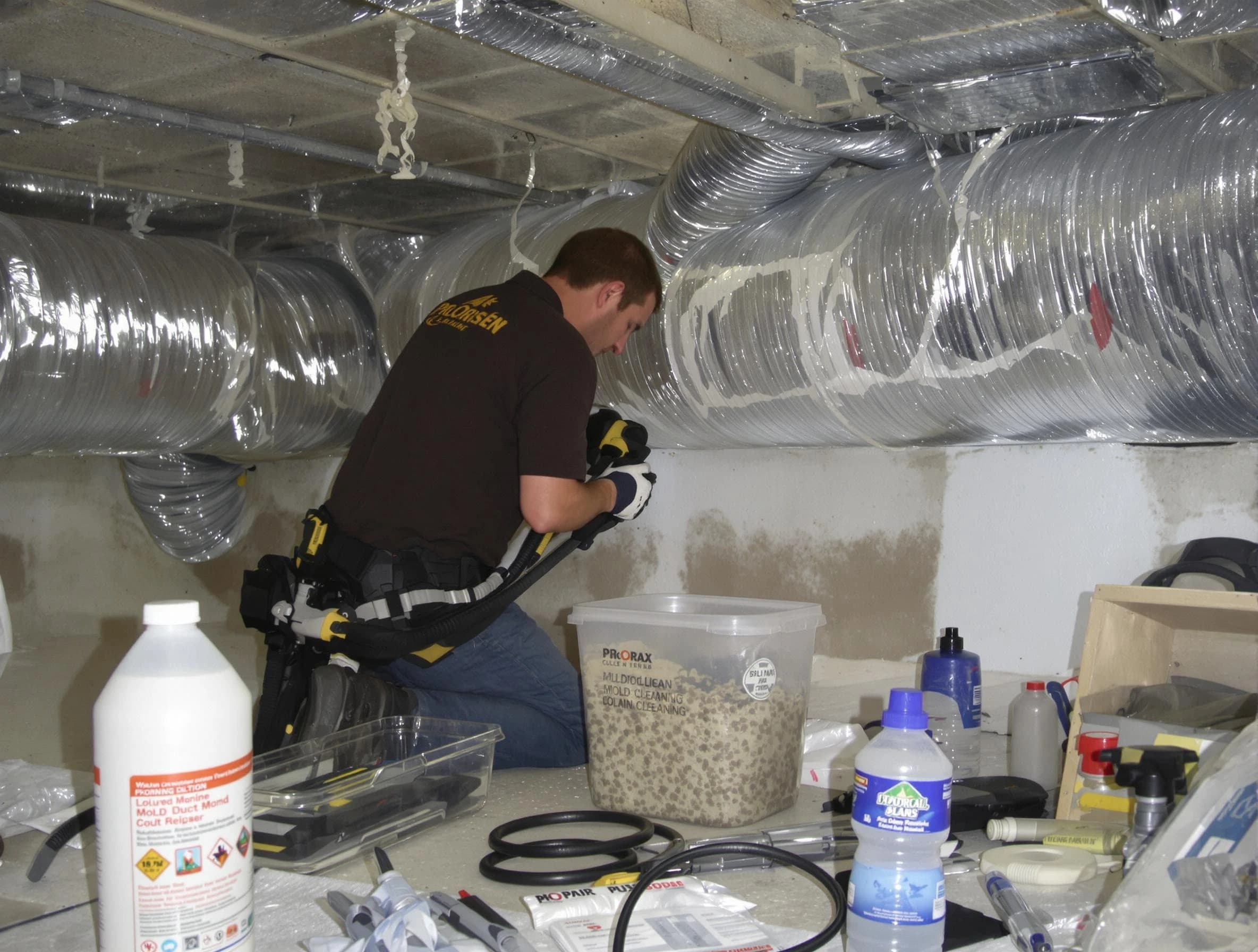 Watertown Town Air Duct Cleaning specialist performing professional mold removal from air ducts in Watertown Town