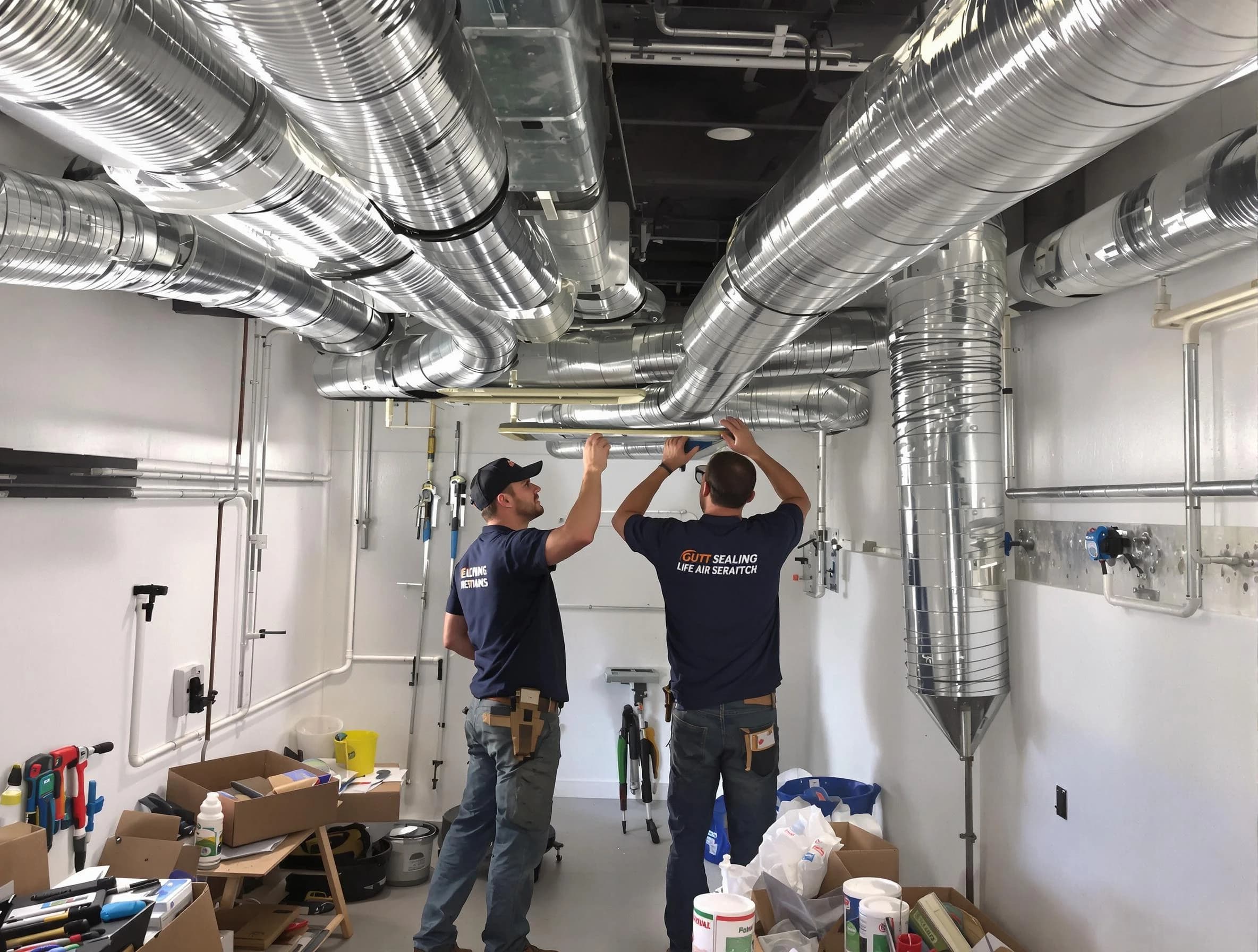 Watertown Town Air Duct Cleaning technician applying professional duct sealing solutions in Watertown Town