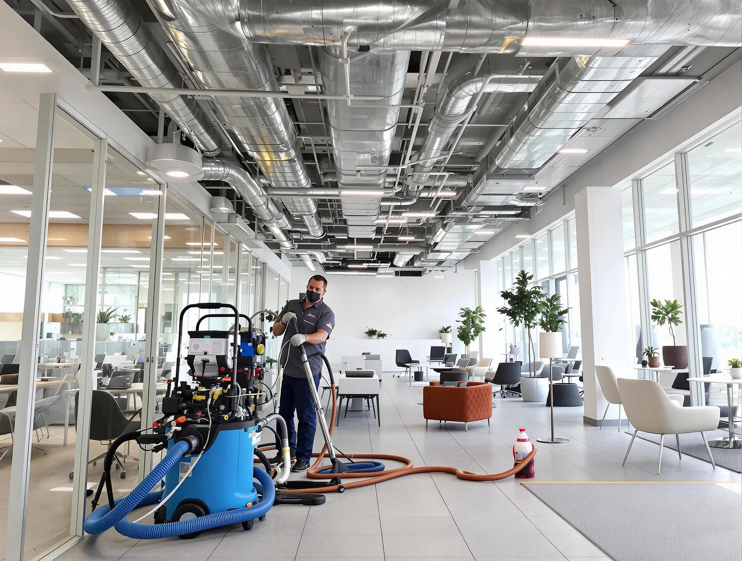 Watertown Town Air Duct Cleaning team conducting comprehensive commercial duct cleaning at a business location in Watertown Town