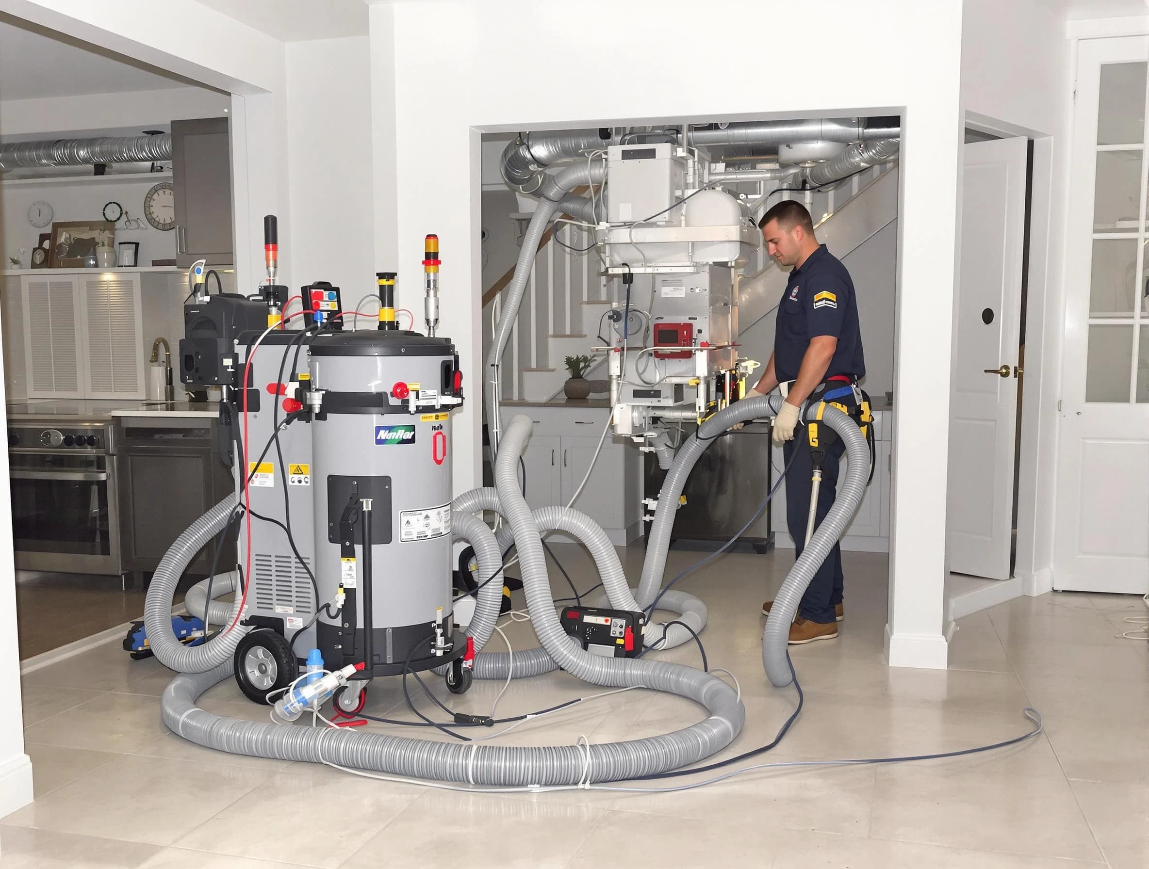 Watertown Town Air Duct Cleaning technician operating negative pressure cleaning equipment for thorough duct maintenance in Watertown Town