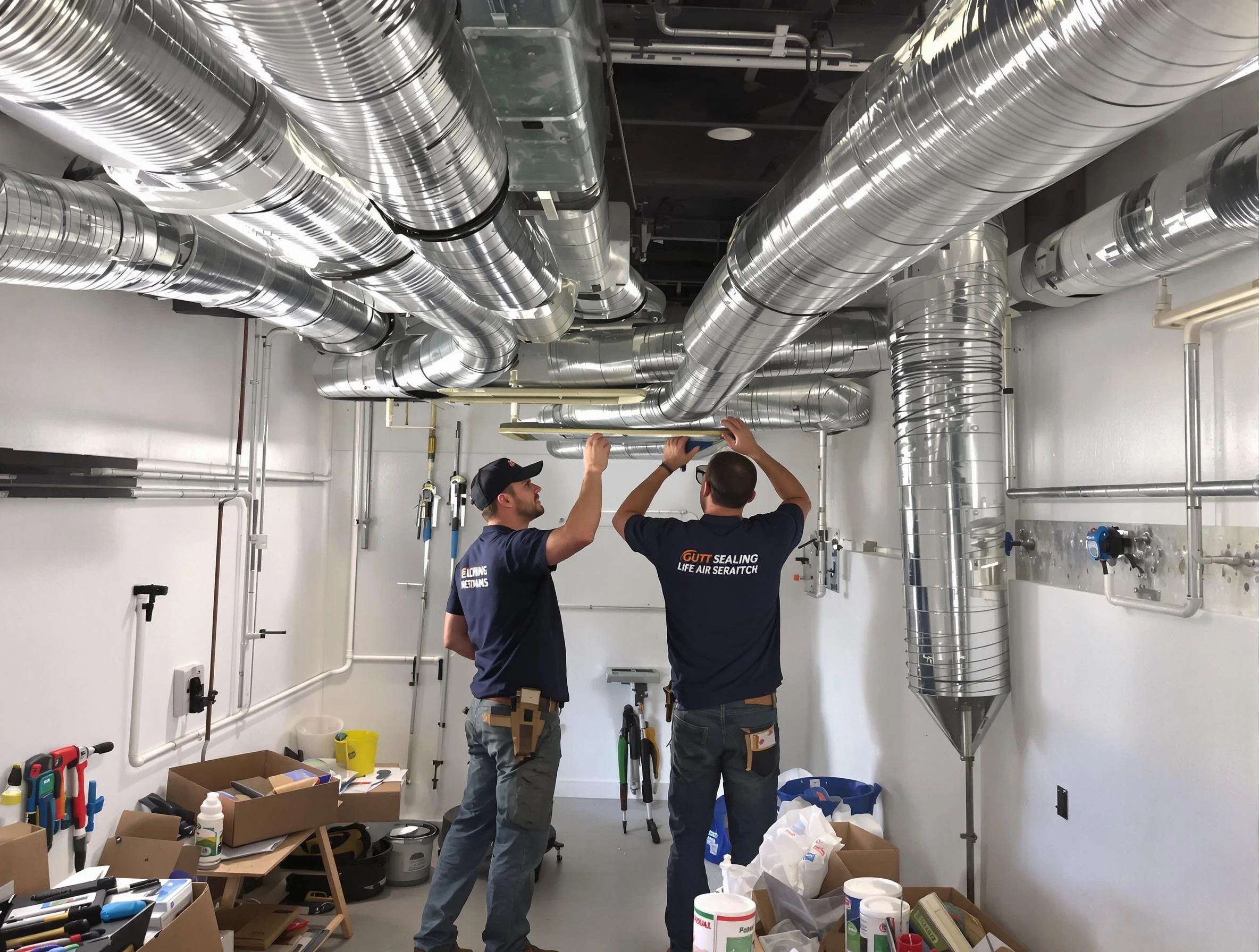 Watertown Town Air Duct Cleaning technician applying professional duct sealing solutions in Watertown Town