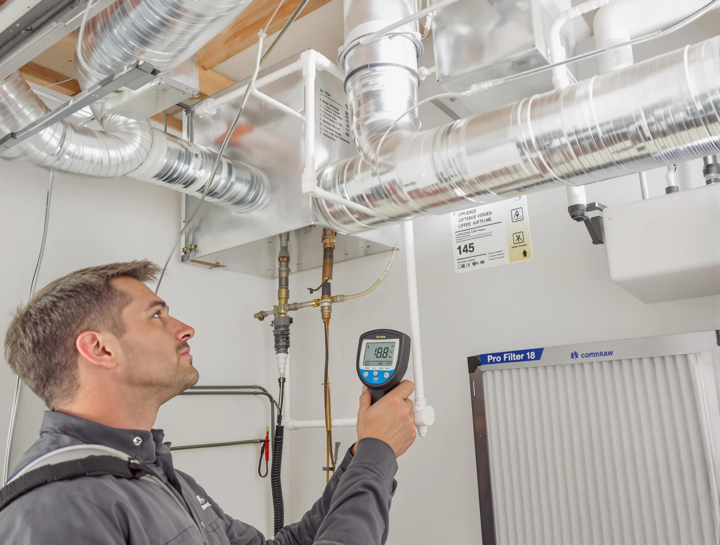 Watertown Town Air Duct Cleaning expert conducting detailed filter system inspection using diagnostic tools in Watertown Town